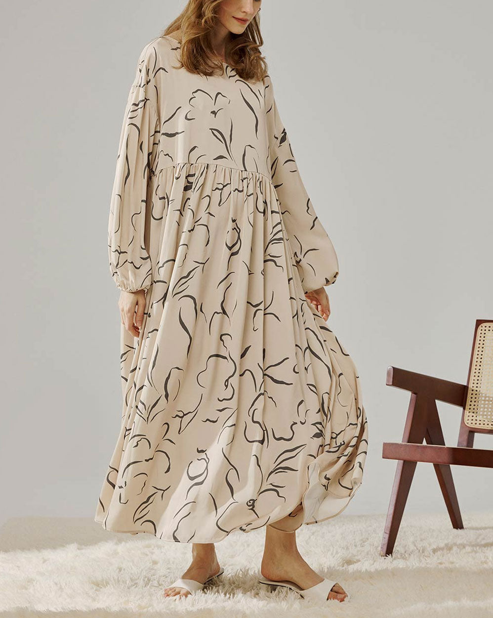 Pattern Print Relaxed Maxi Dress - Ivory Track, L image