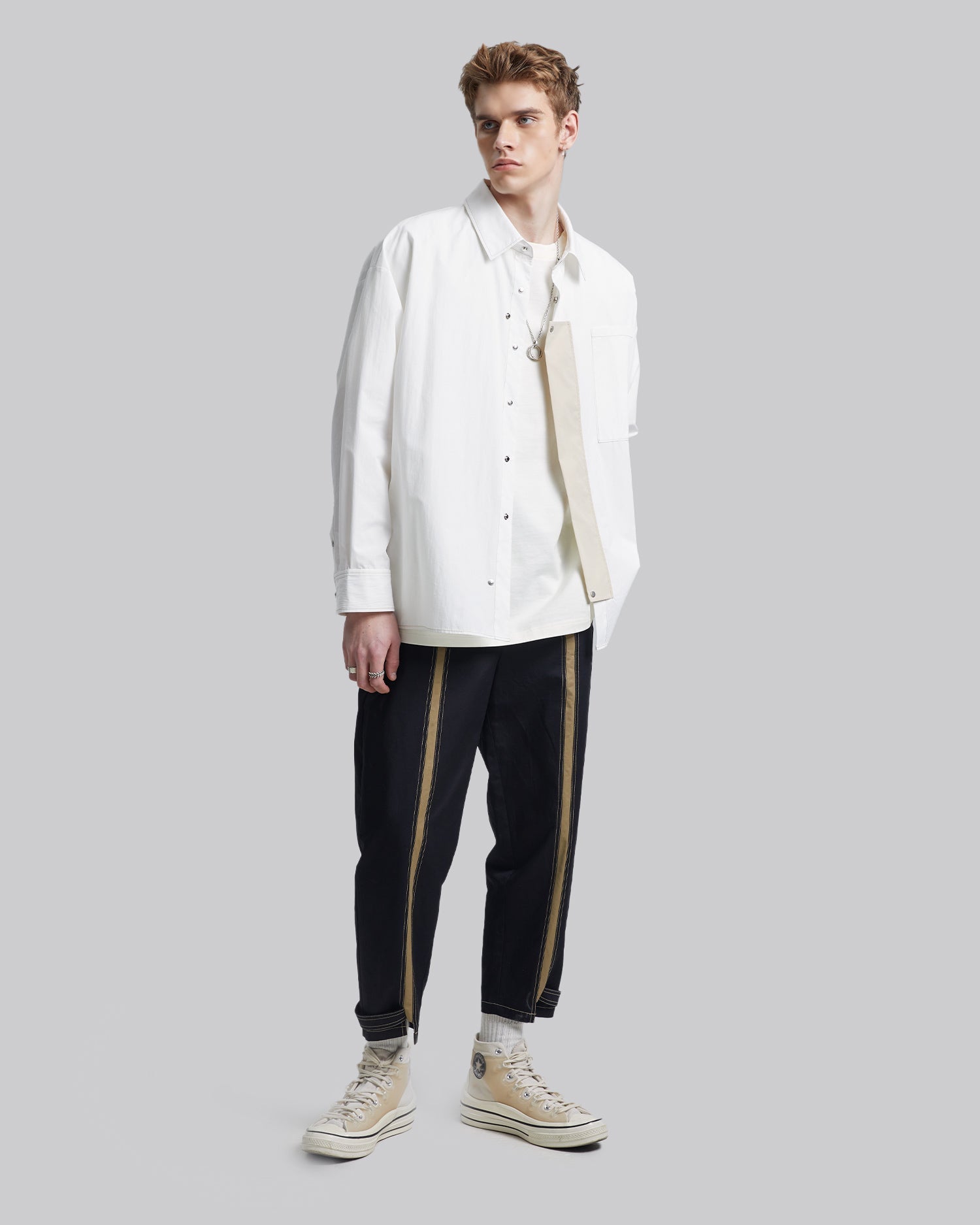 Contrast Stripe Tapered Pants - Black, L image