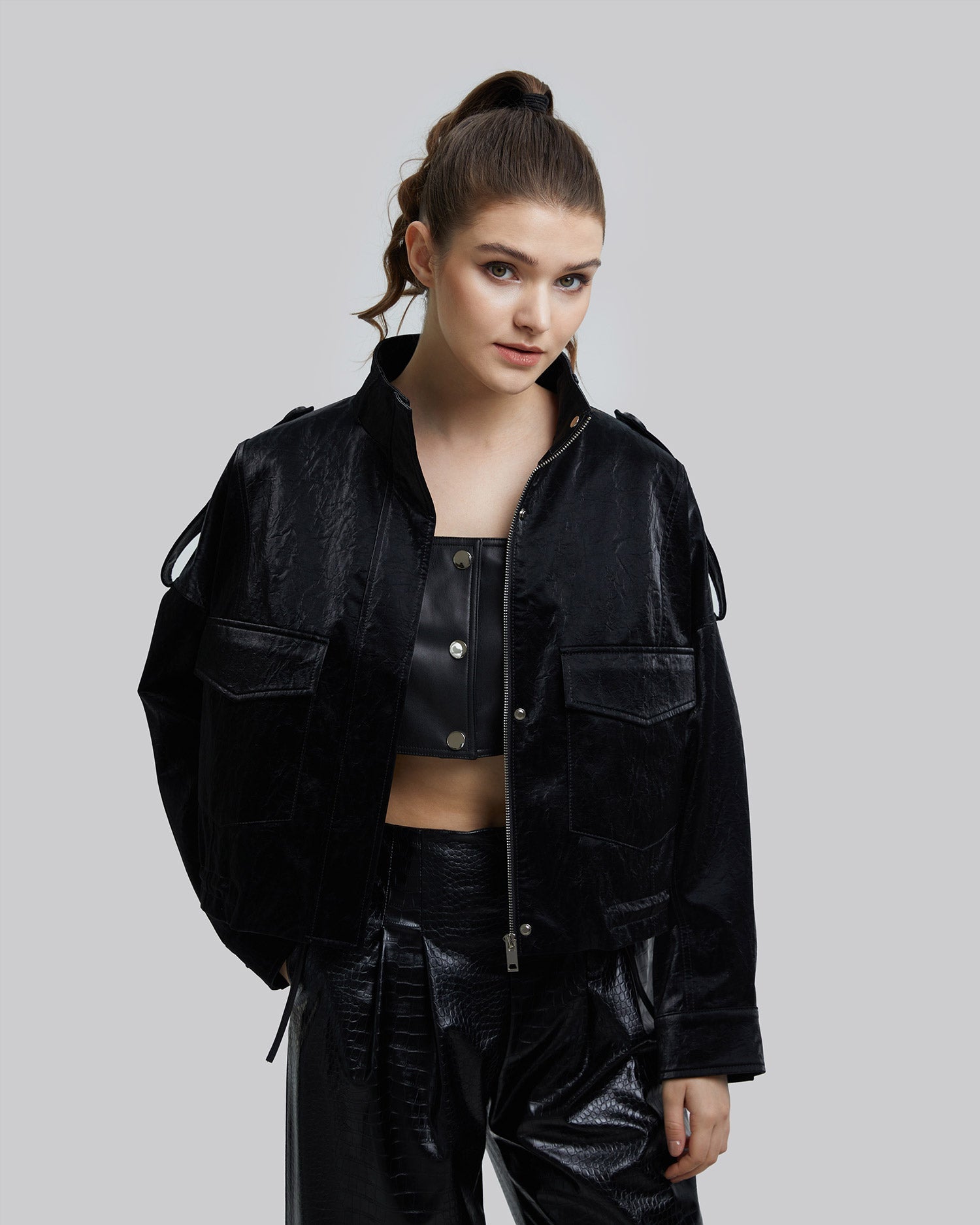 Cropped Faux-Leather Jacket image 1