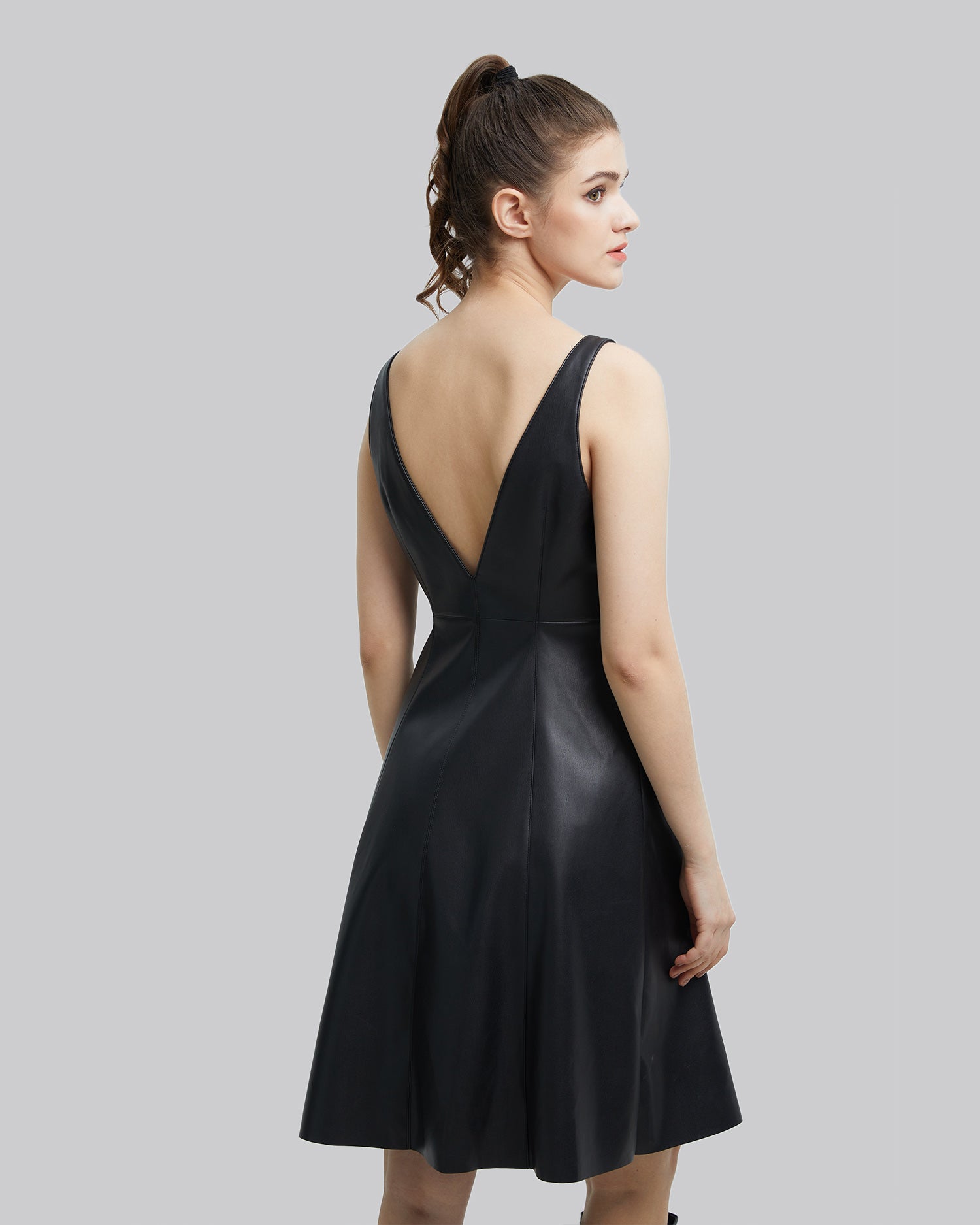 Faux-Leather Knee-Length Dress image 4
