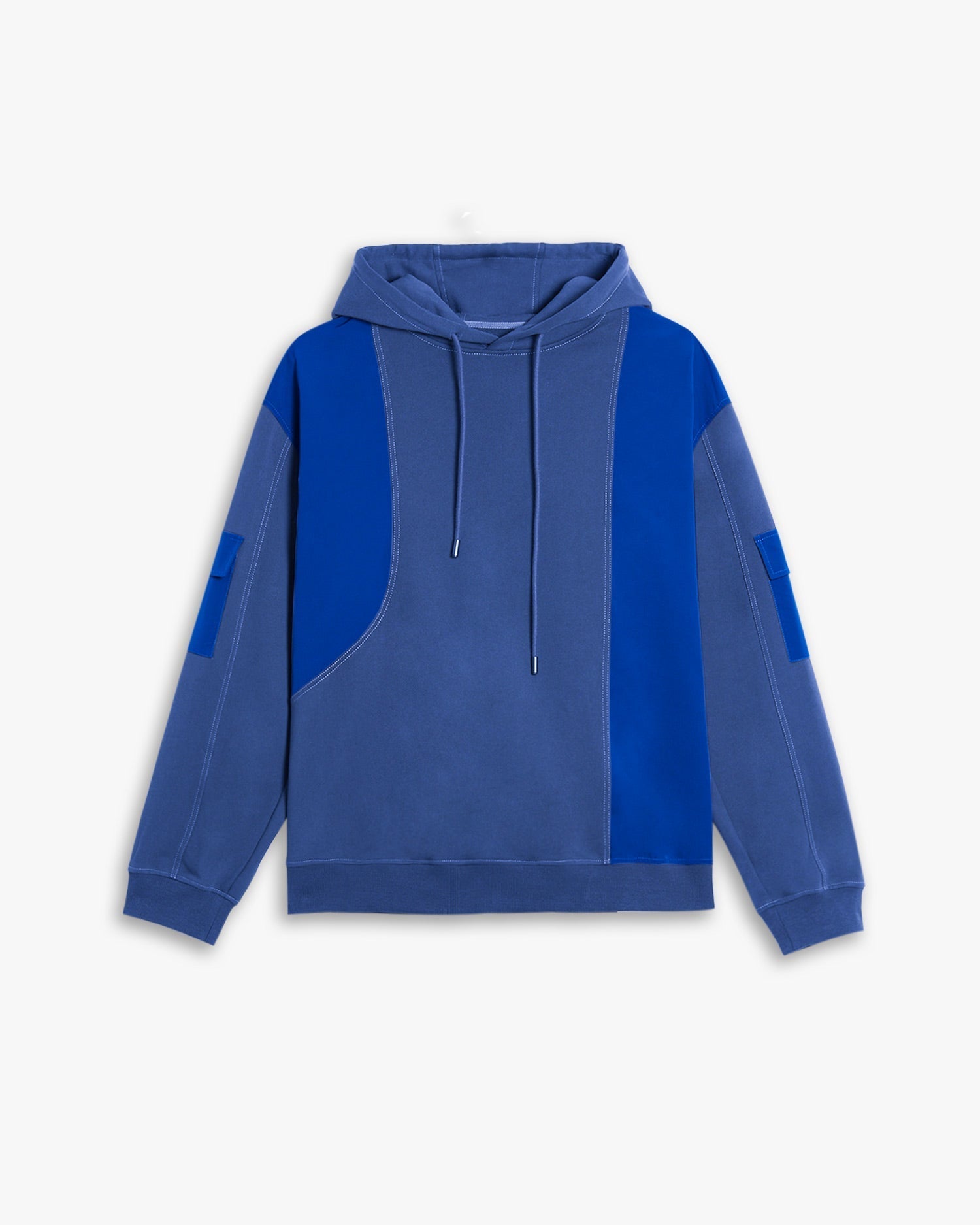 Arm-Pockets Paneled Hoodie - Blue, M image
