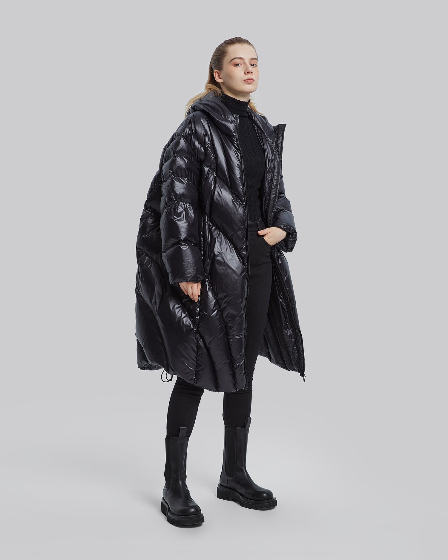 Goose Down Puffer Coat - Black, M image