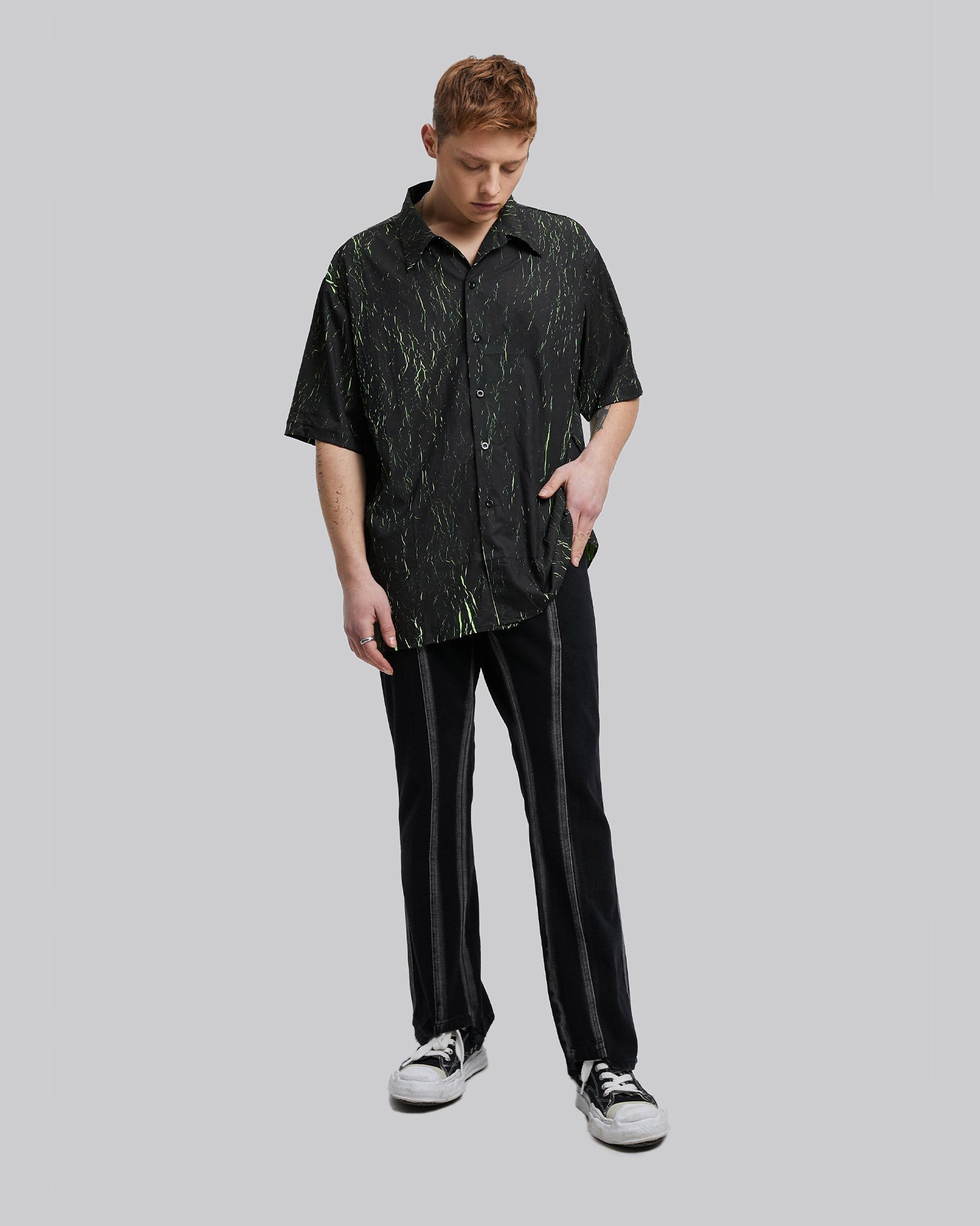 Short Sleeve Pattern Printed Shirt - Green, S image