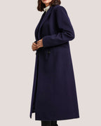 Padded Shoulder Double-Breasted Long Wool Coat image 2