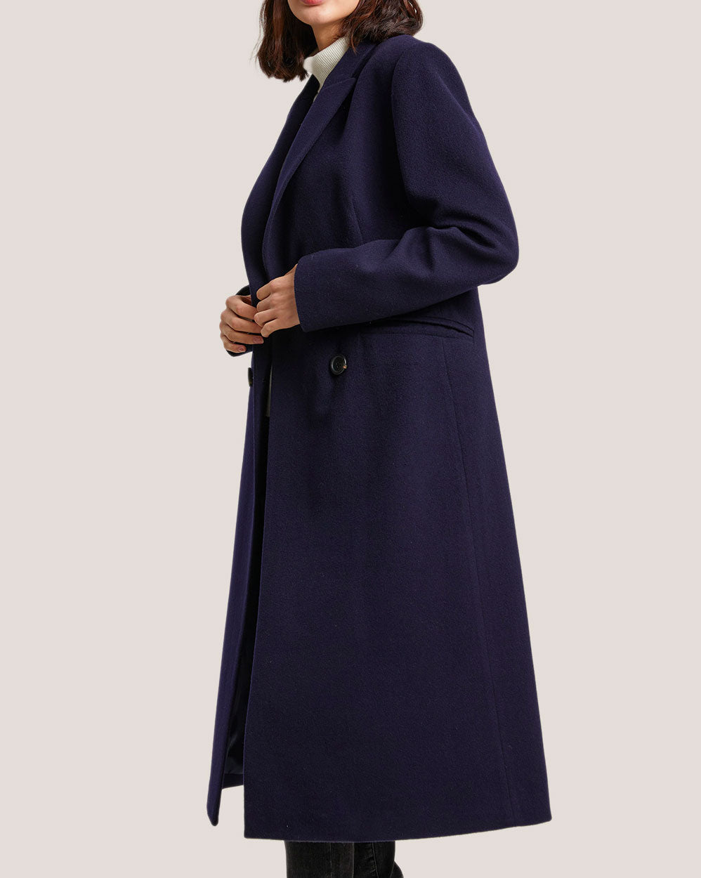 Padded Shoulder Double-Breasted Long Wool Coat image 2