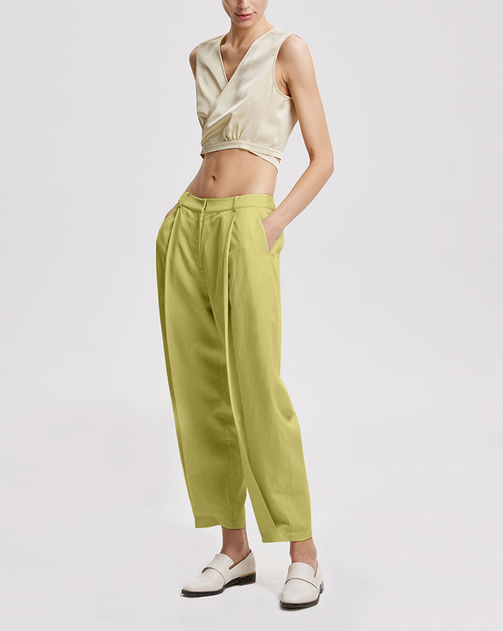 Linen Tapered Pants - Chartreuse, XS image
