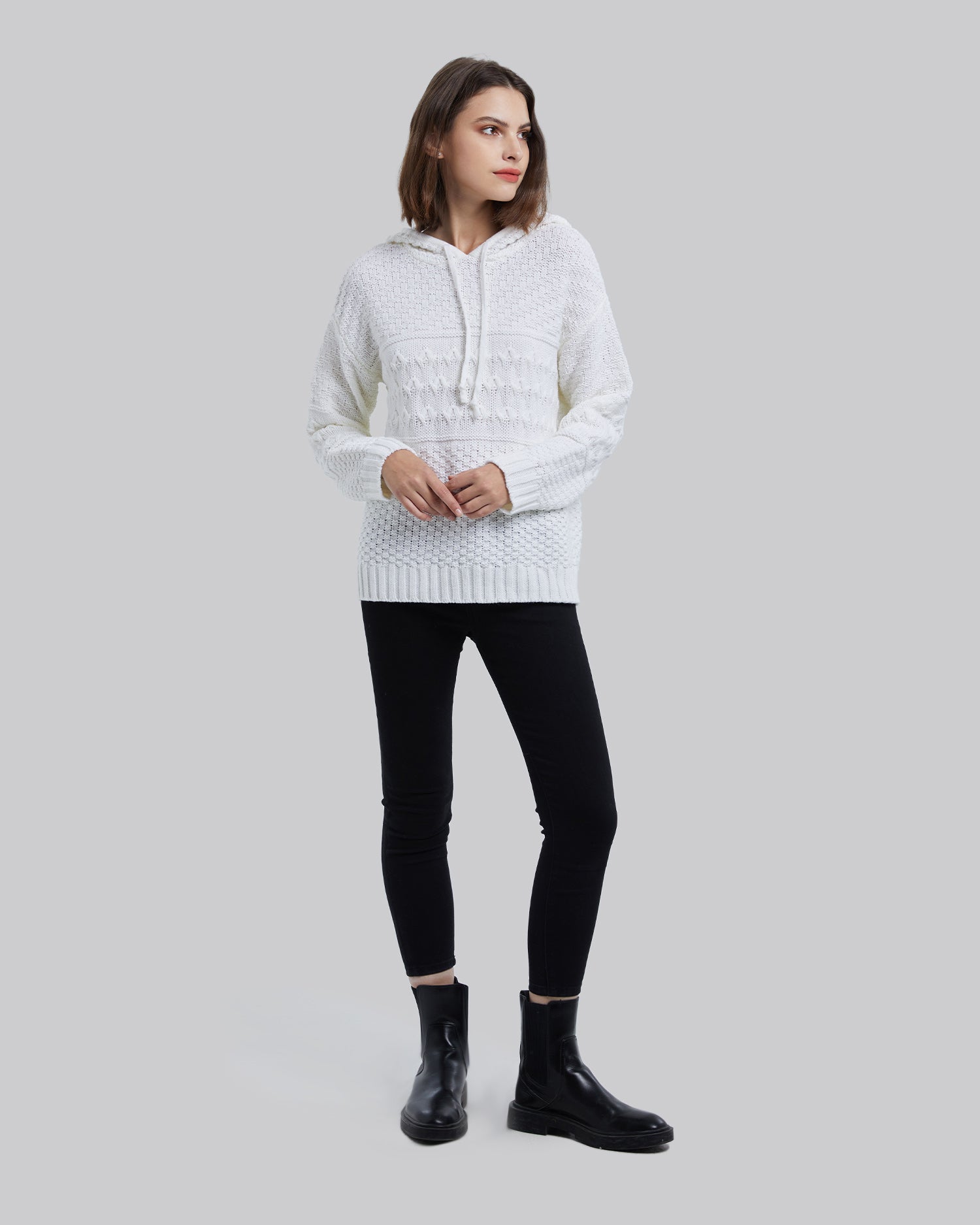 Knit Hooded Sweater - White, L image