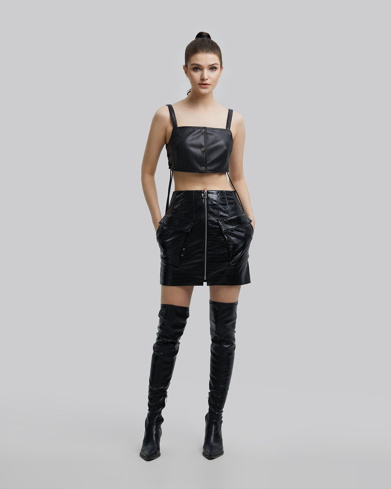 Faux Crocodile-Leather Skirt - Black, S image