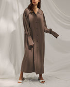 Buttoned Back Drape Shirt Robe - Dark Brown, L image