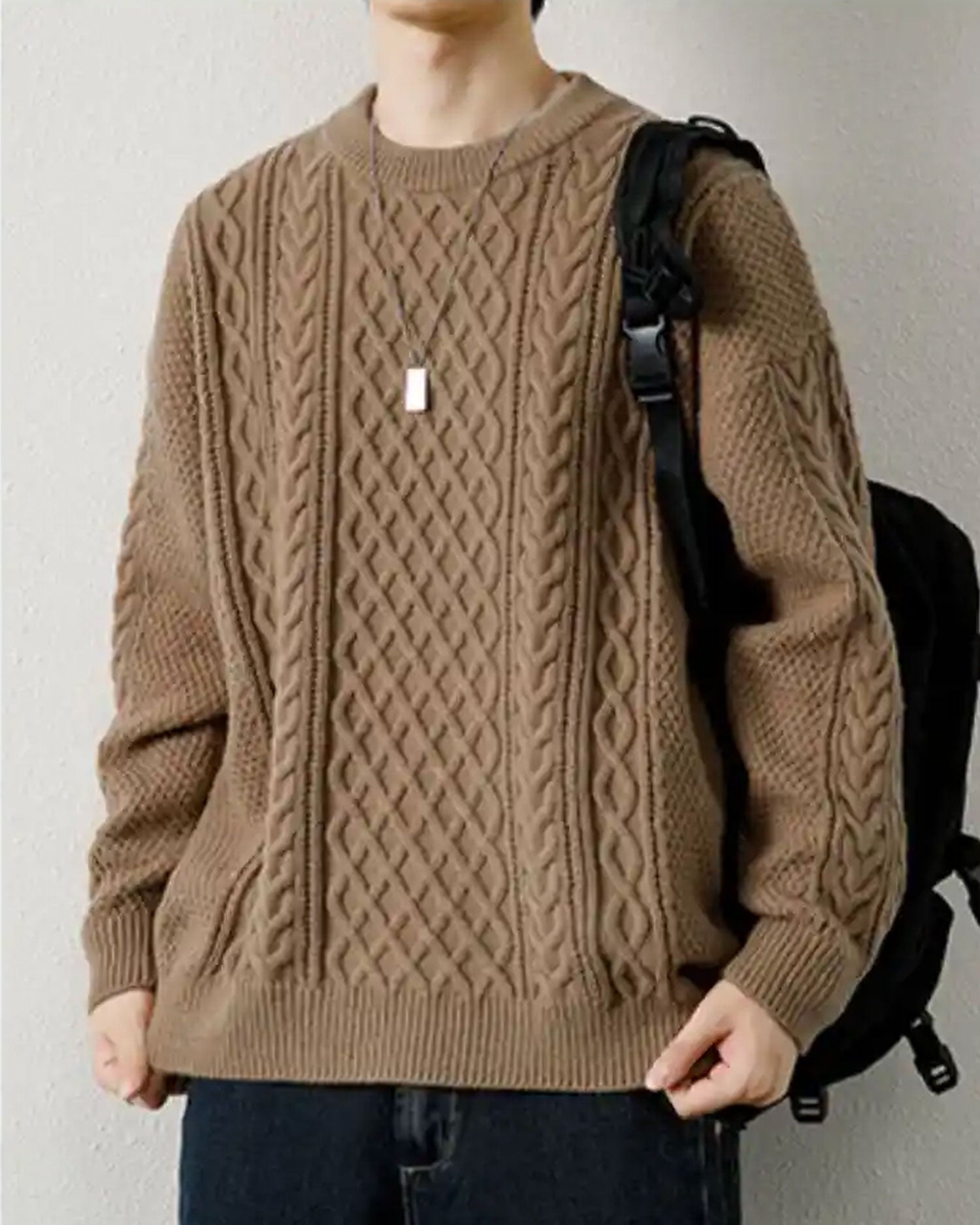 Crewneck Cable-Knit Jumper - Caramel, XXL image