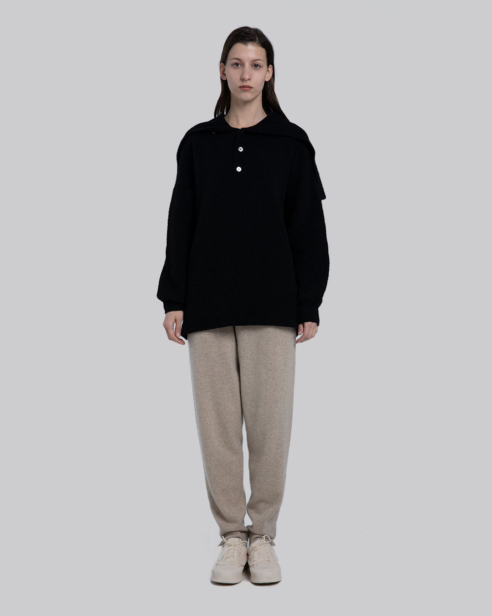 Wool Buttoned Pullover - Black, XL image