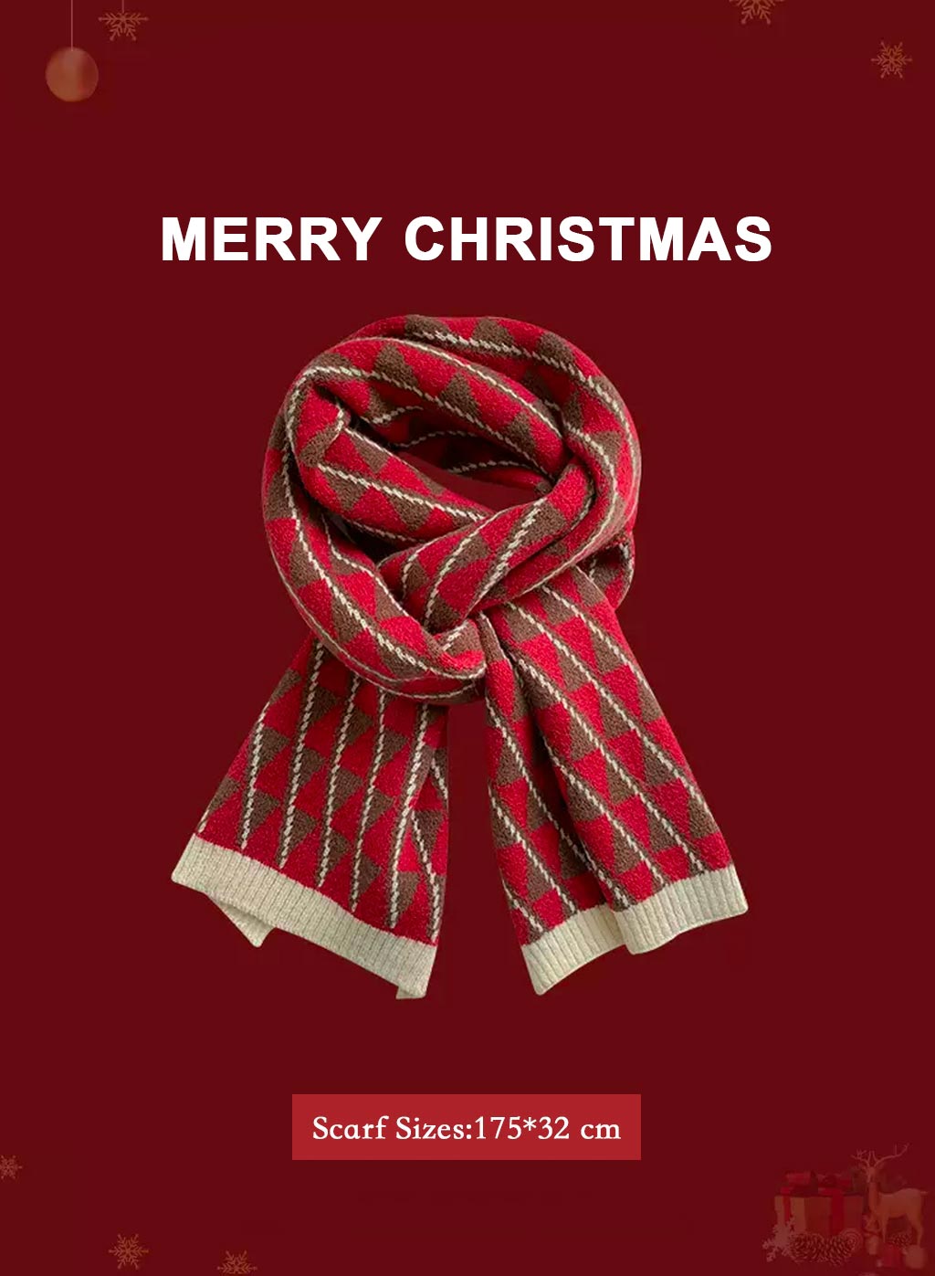 Soft &amp; Warm knitted Christmas scarf - Fire Brick, OS image