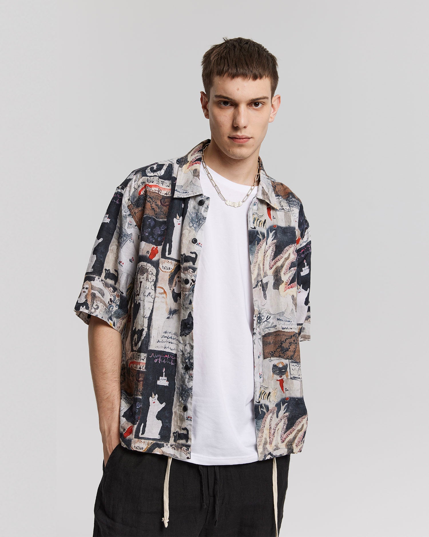 1 × Graphic Short-Sleeve Shirt - White Print, S image