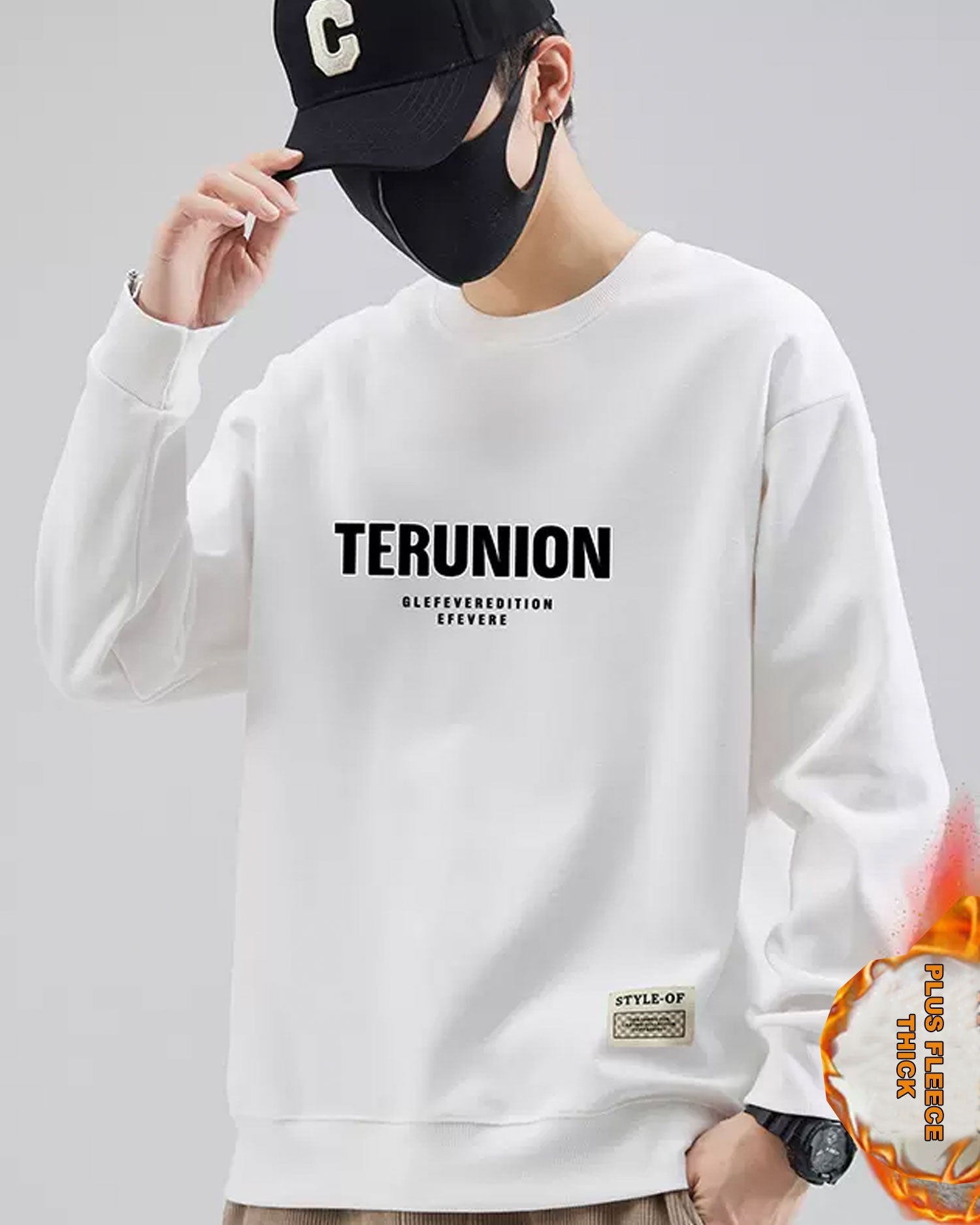 Letter Detail Cotton Sweatshirt - Pearl White, XL image