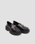 Shiny Leather Loafers With Chain image 0