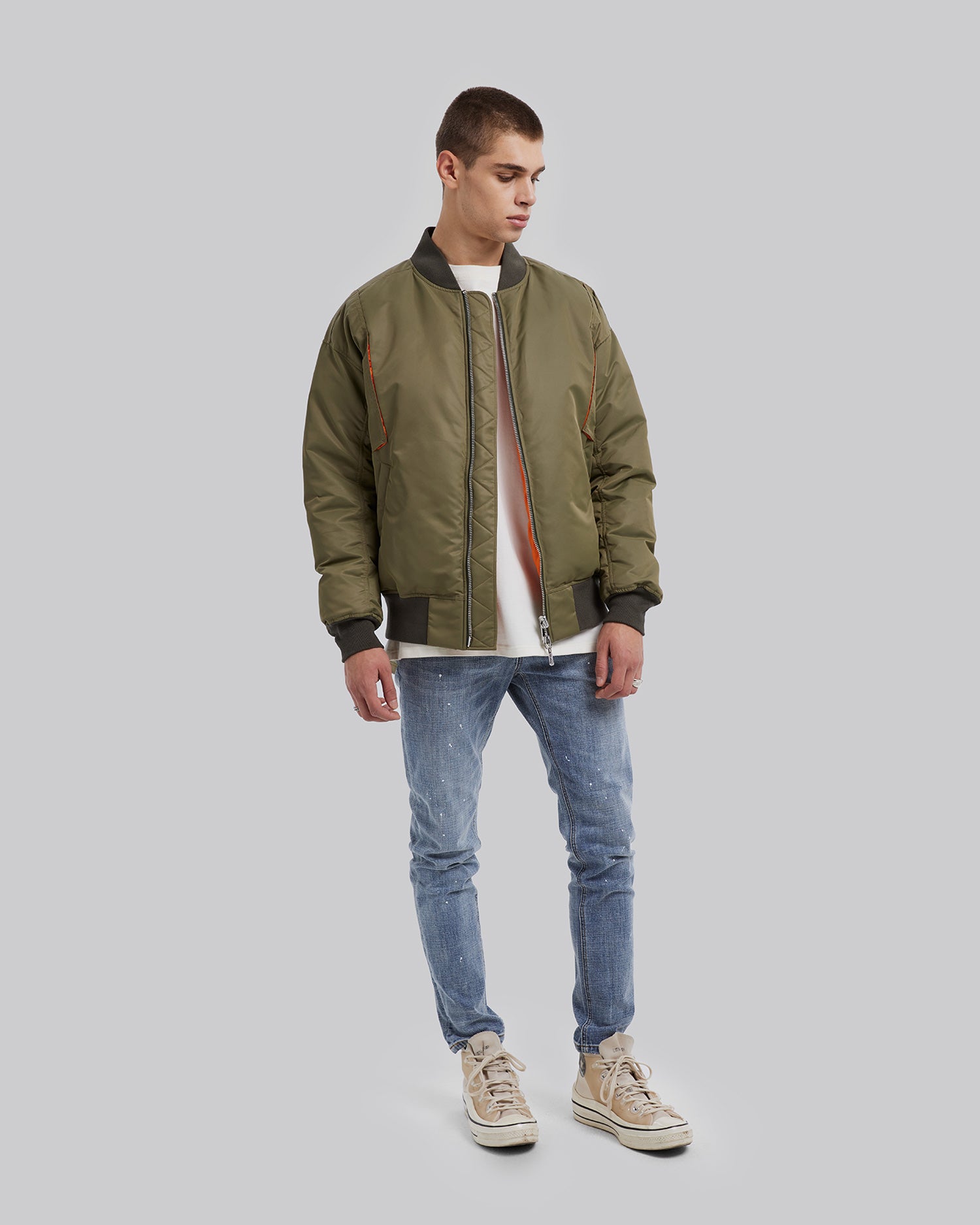 Army Green Down Bomber Jacket - Army Green, XL image