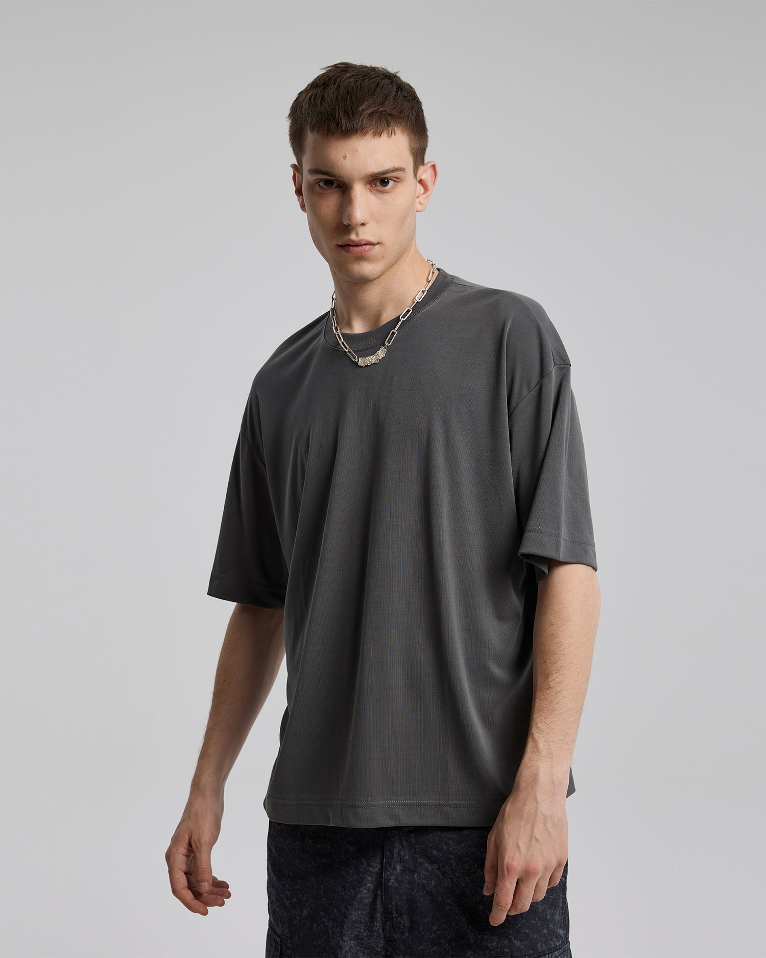 Plain Cotton Crewneck - Gray, M image