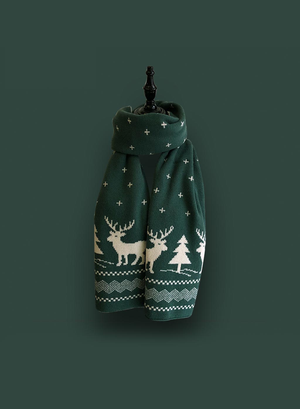Christmas moose pattern faux cashmere scarf - Turquoise Green, OS image