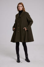 Cape-Shape Cashmere Coat - Olive Green, L image