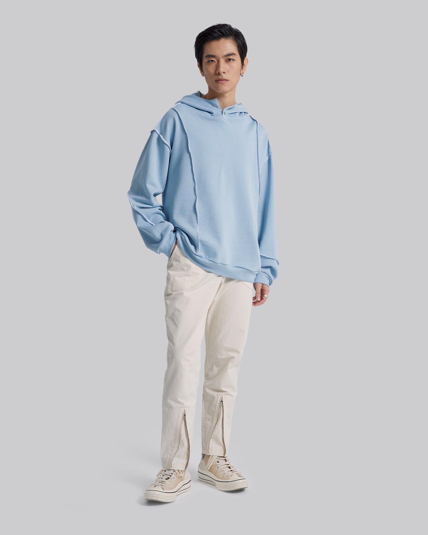 Hoodie with Decorative Lines - Baby blue, L image