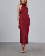 Halterneck Silk Maxi Dress - Burgundy, XS image