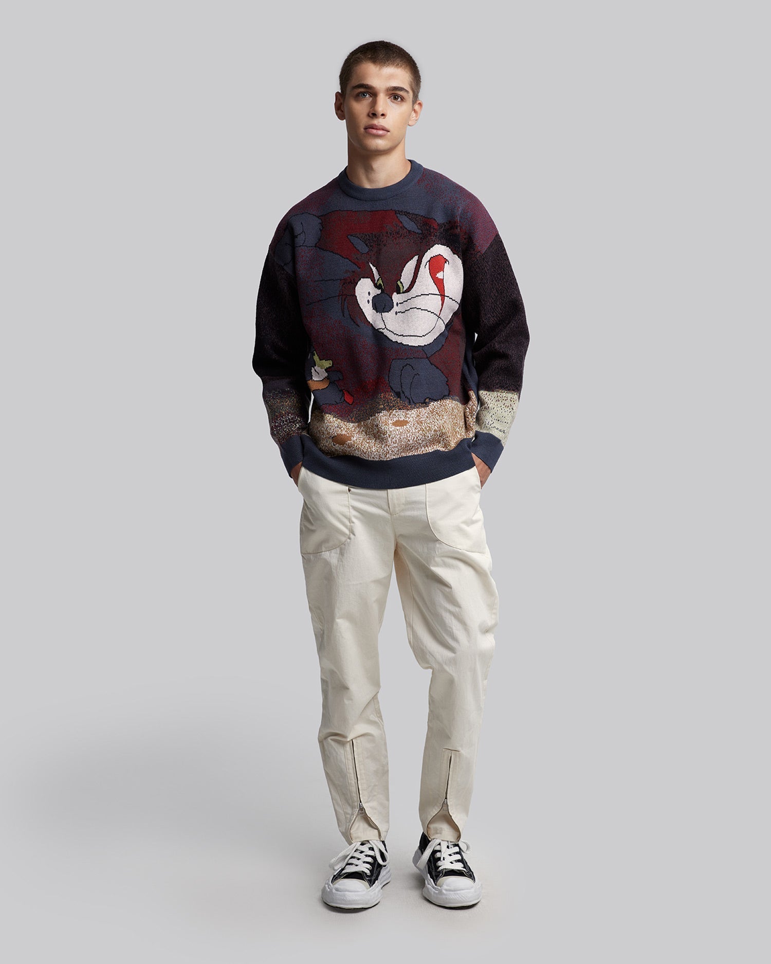Cat &amp; Mouse Graphics Crewneck - Red, M image