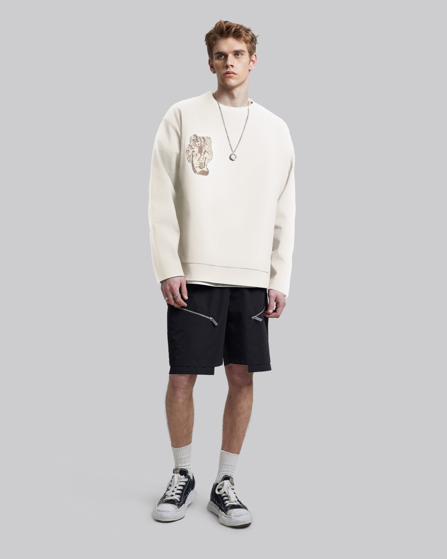 High Low Hem Graphic Sweatshirt - Beige &amp; Copper, M image