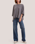 100% Merino Wool Dolman Sleeve Top - Grey, S image