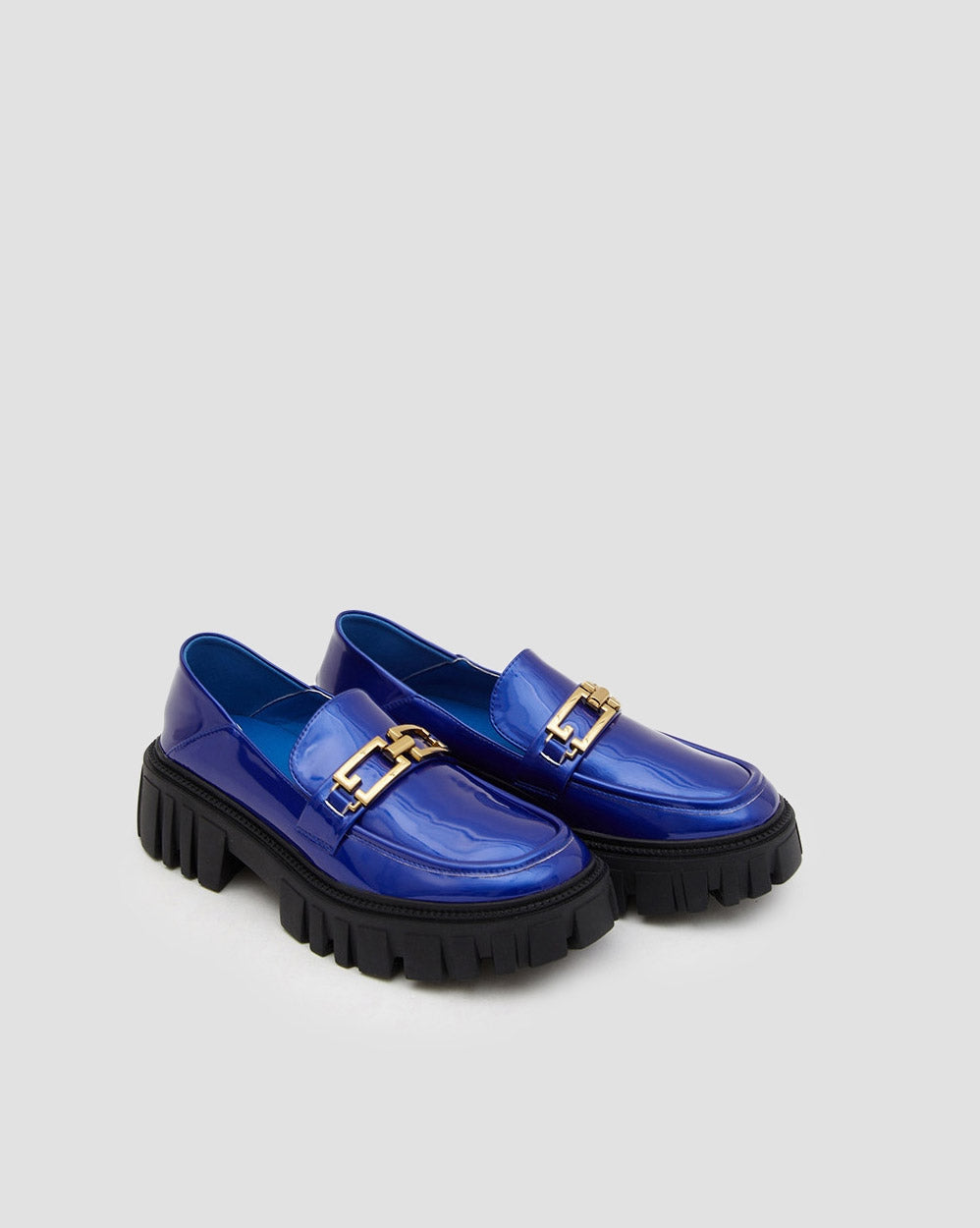 Shiny Leather Loafers With Chain - sapphire, 7 image