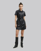 Faux-Leather Short-Sleeve Jacket - Black, M image