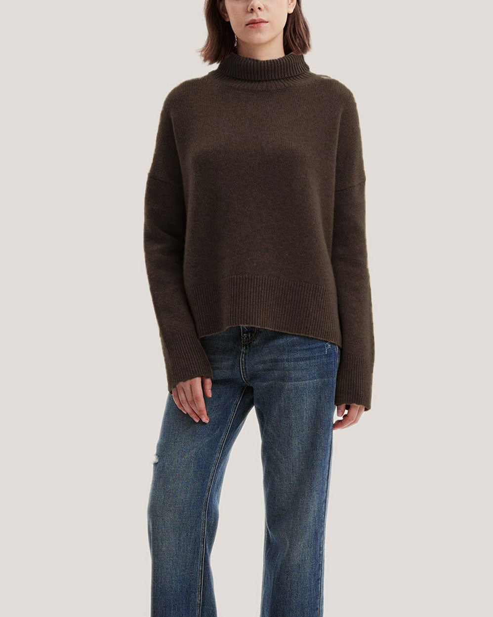 Turtleneck Wool-Yak Blend Sweater - Coffee, S image