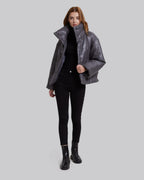 Faux-Leather Puffer Jacket - Grey, M image