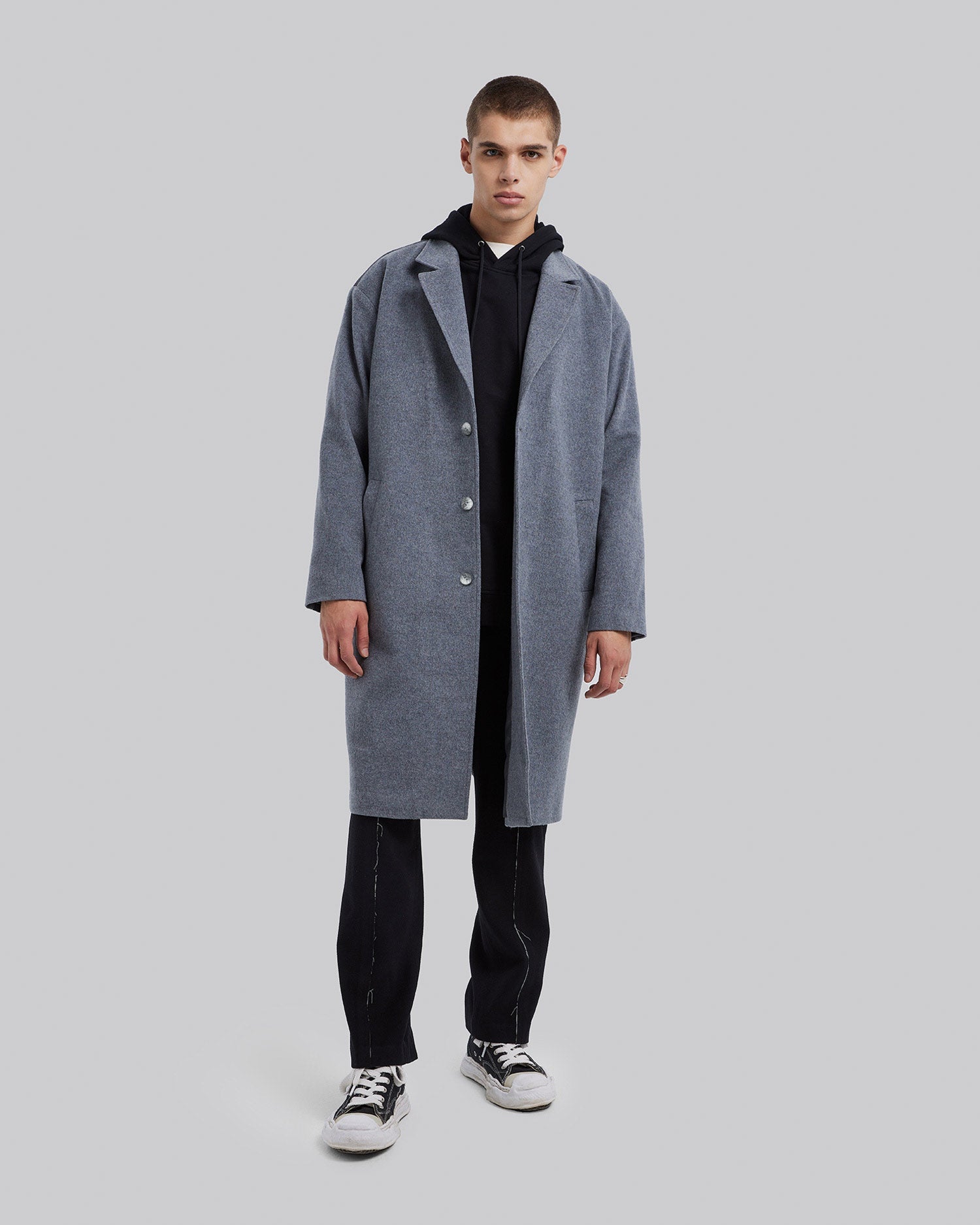 Single-Faced Paneled Wool Coat - Black &amp; Grey, L image