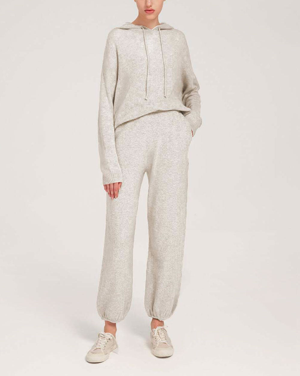 Fine-Knit 100% Wool Hoodie Set - Ivory, M image