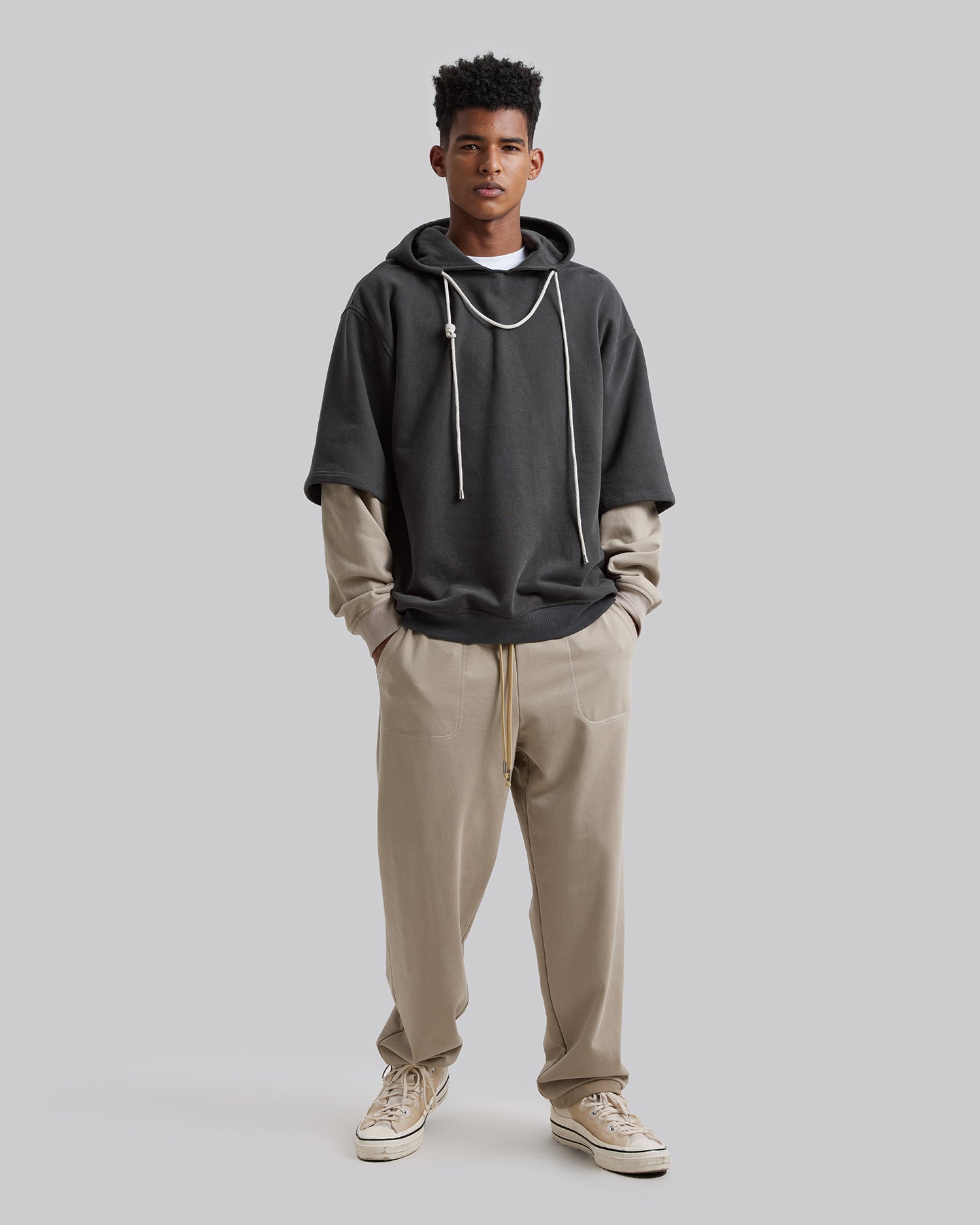 Fake-Two-Piece Hoodie - Charcoal&amp;Oatmeal, L image