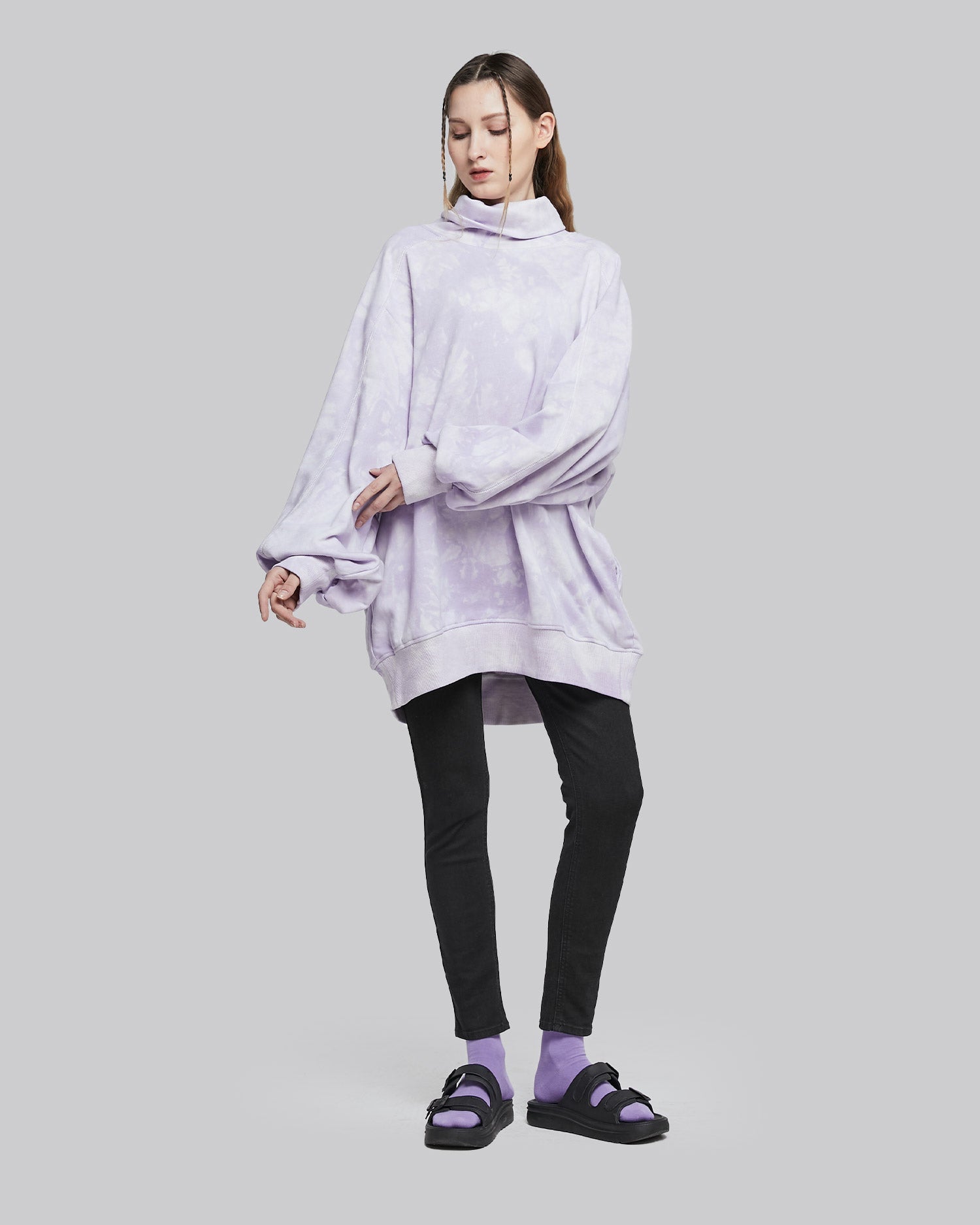 Tie-Dye Balloon Sleeve Turtleneck Sweatshirt - Gillyflower, XL image