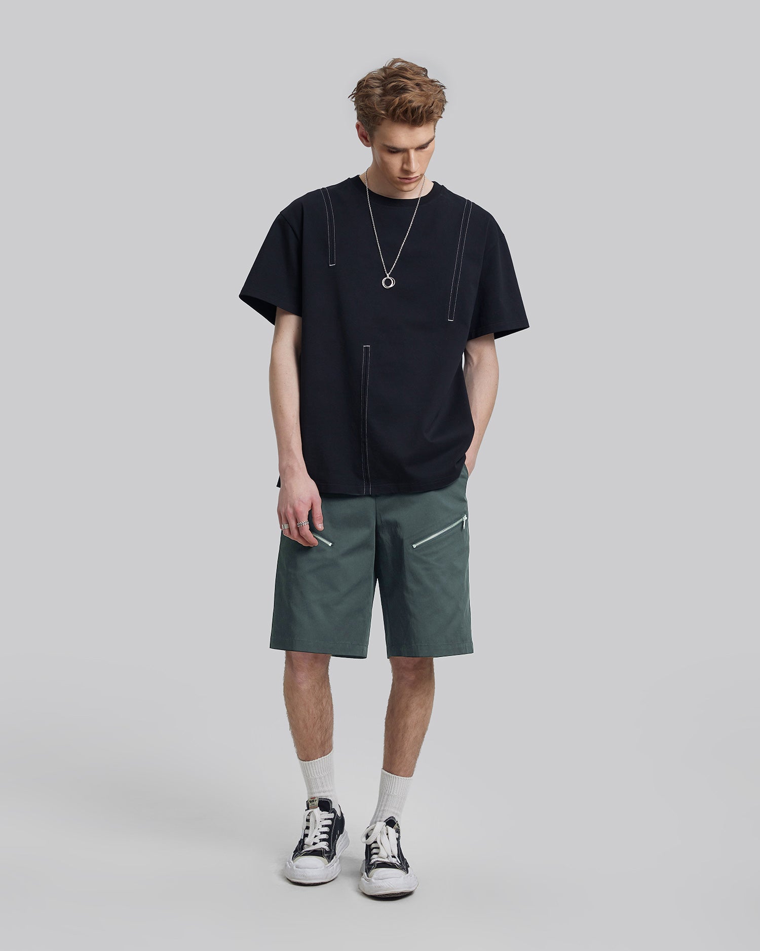 Diagonal Zipper Shorts - Grey-Blue, M image