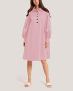 Long Sleeve Cotton-Blend Dress - Pink, XL image