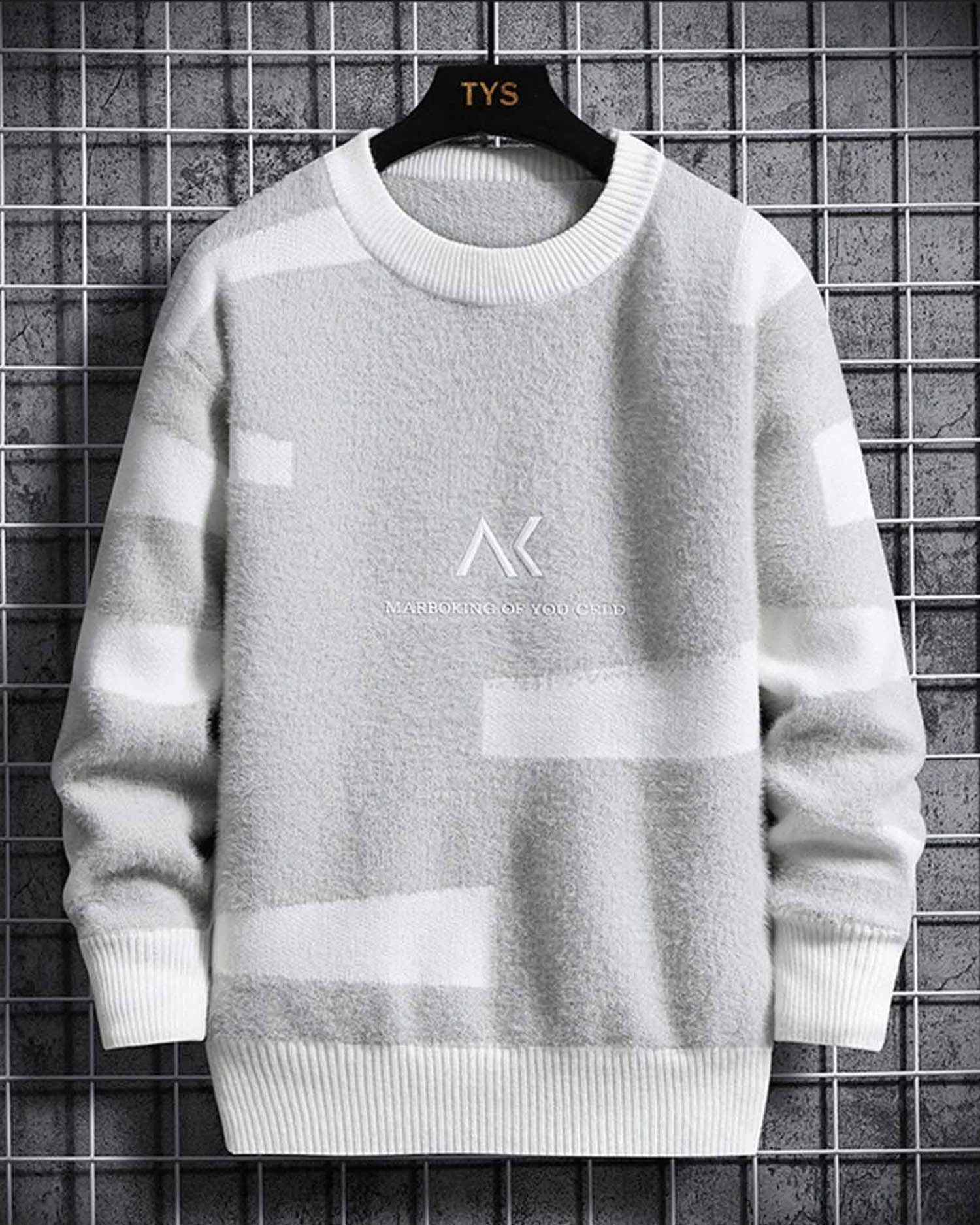 Two-Tone Crewneck Knit Jumper - Light Grey, M image