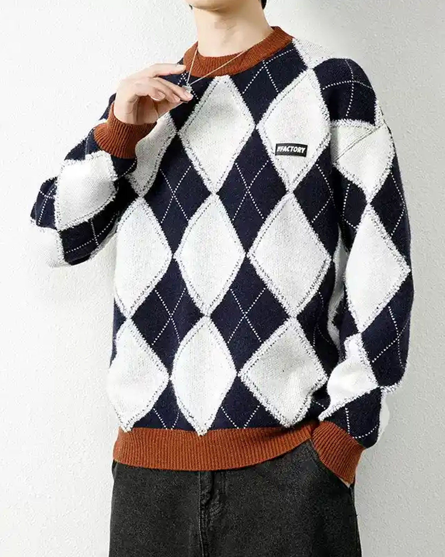 Checked Crewneck Jumper - Black&amp;White, XXXL image