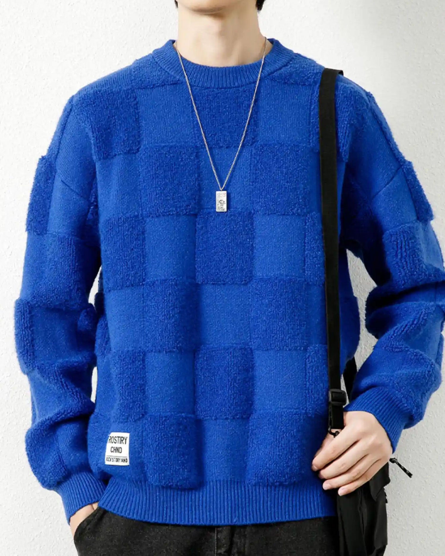 Checked Crewneck Jumper - Navy, XL image