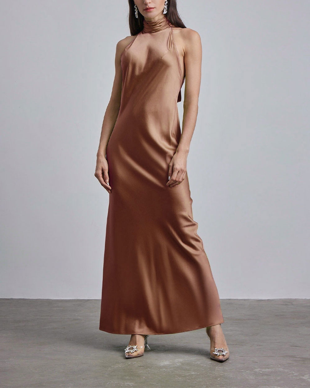 Sleeveless Cocktail Silk Maxi Dress - Copper, M image