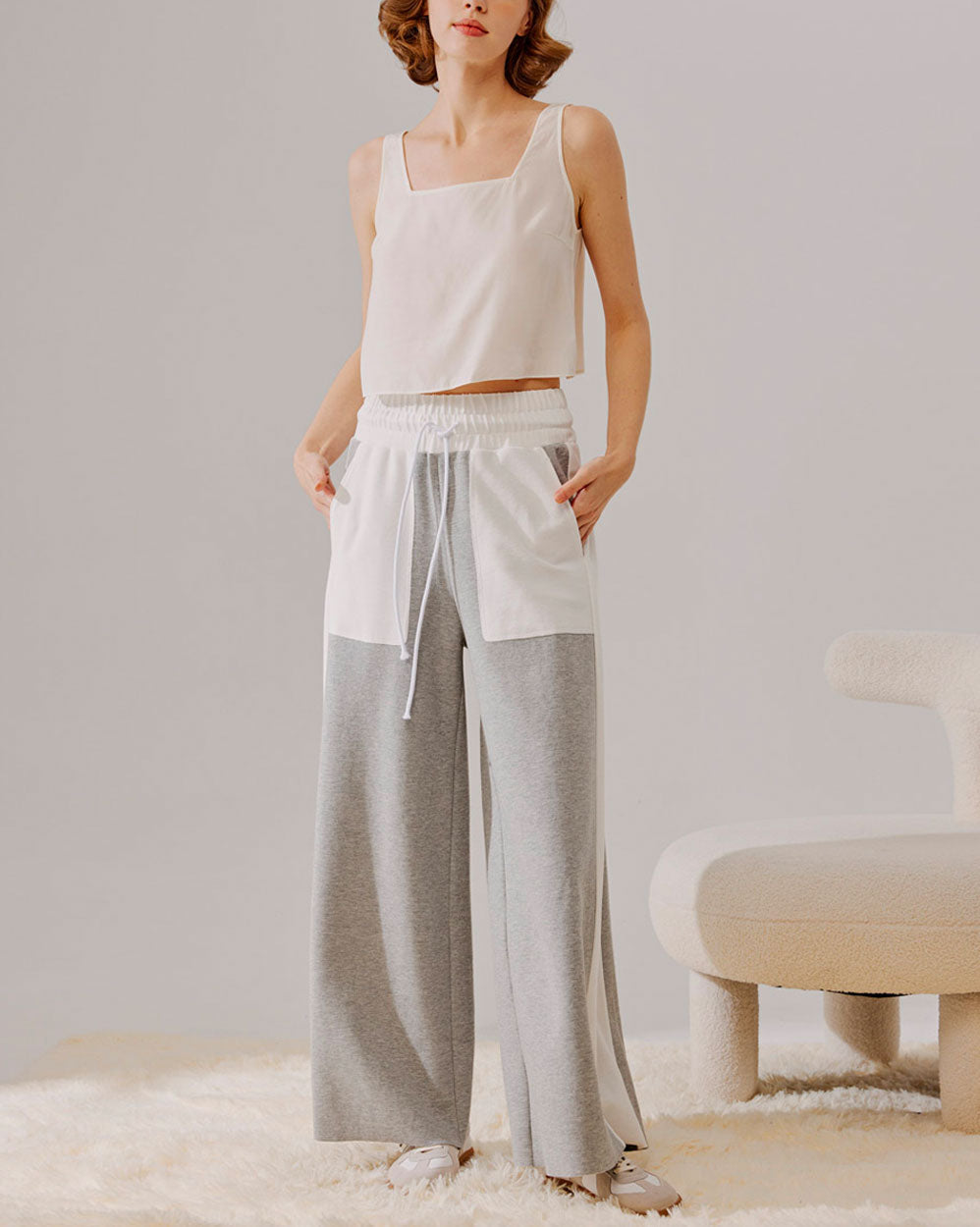 Drawstring Wide Leg Paneled Pants - Idle Time, S image