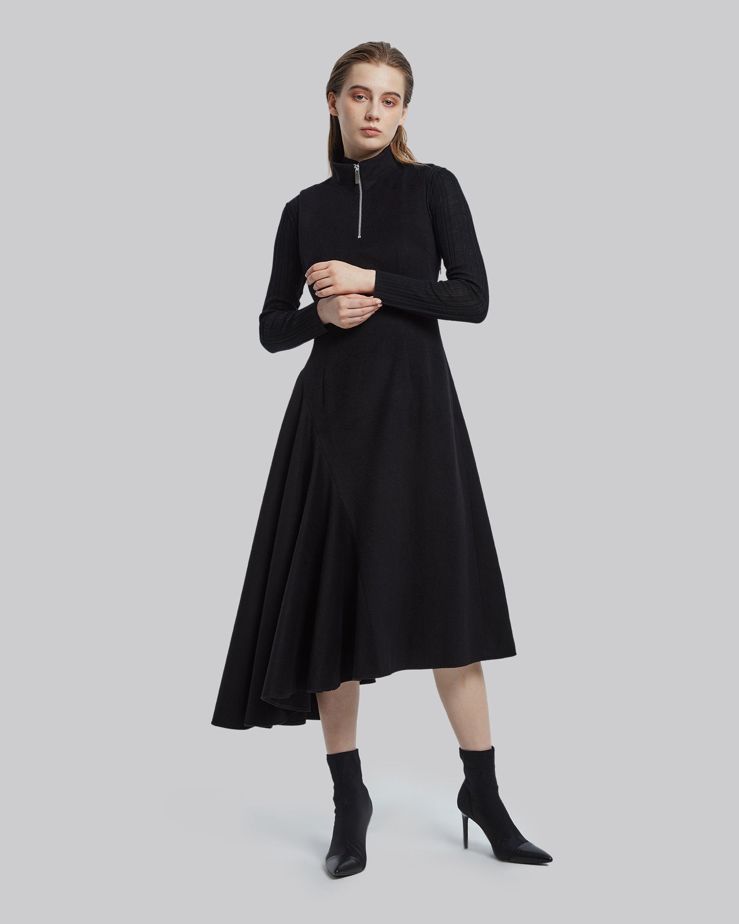 Black Asymmetric Wool Dress - Black, S image