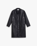 Multi-Pocket Leather-Like Long Coat - Black, S image