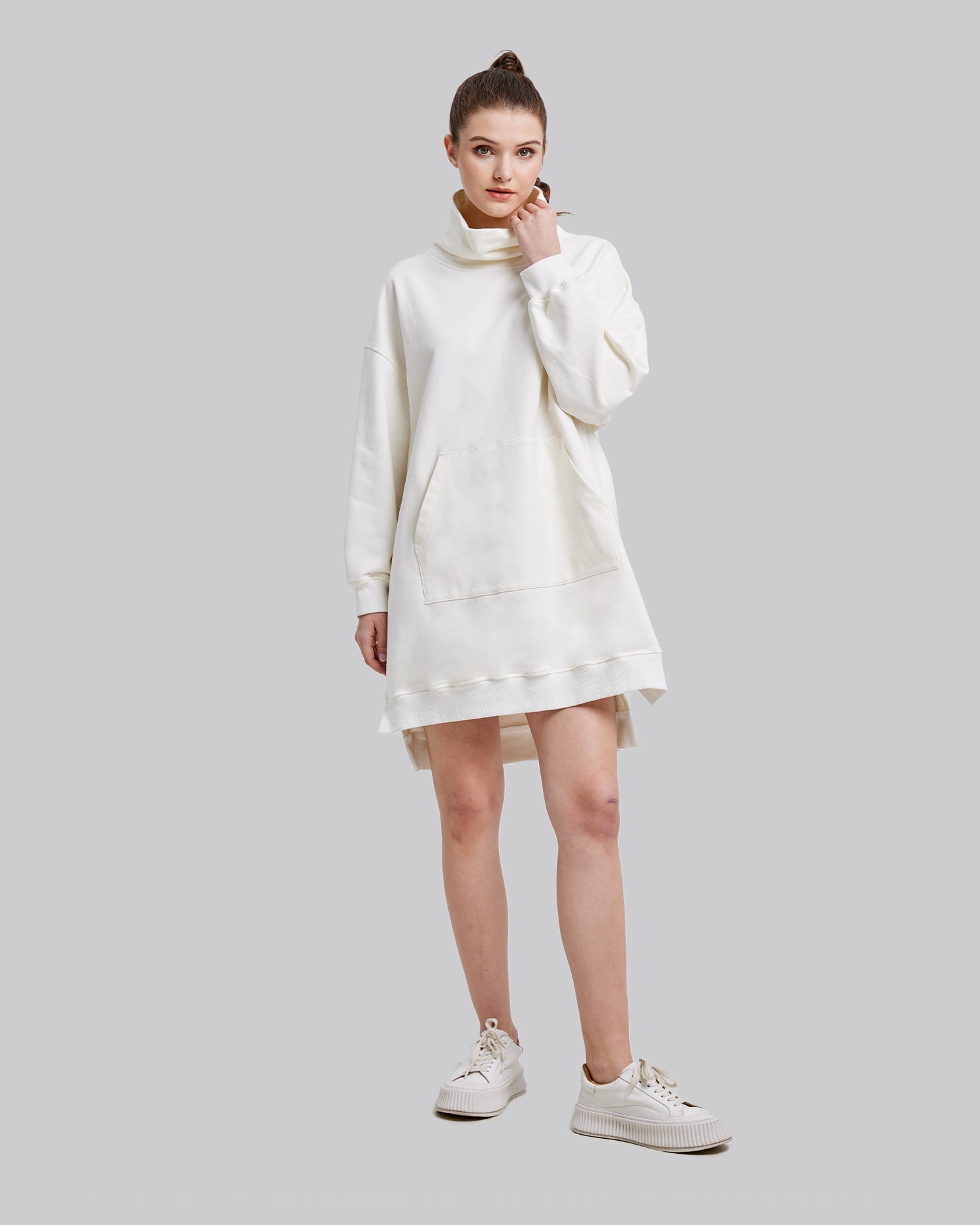 Plain Sweatshirt Dress - Offwhite, M image