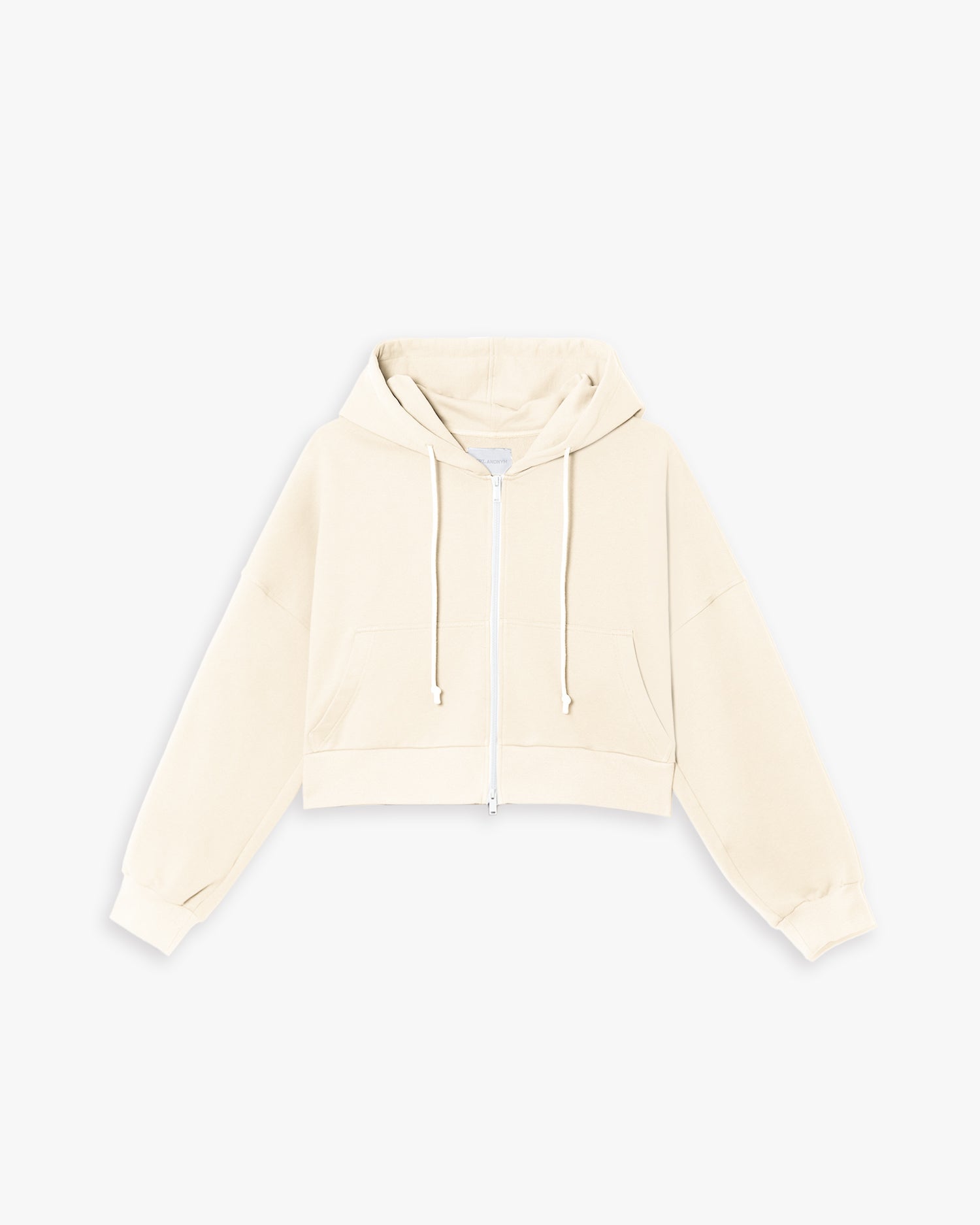Graphic Print Zipped Hoodie - Cream, S image