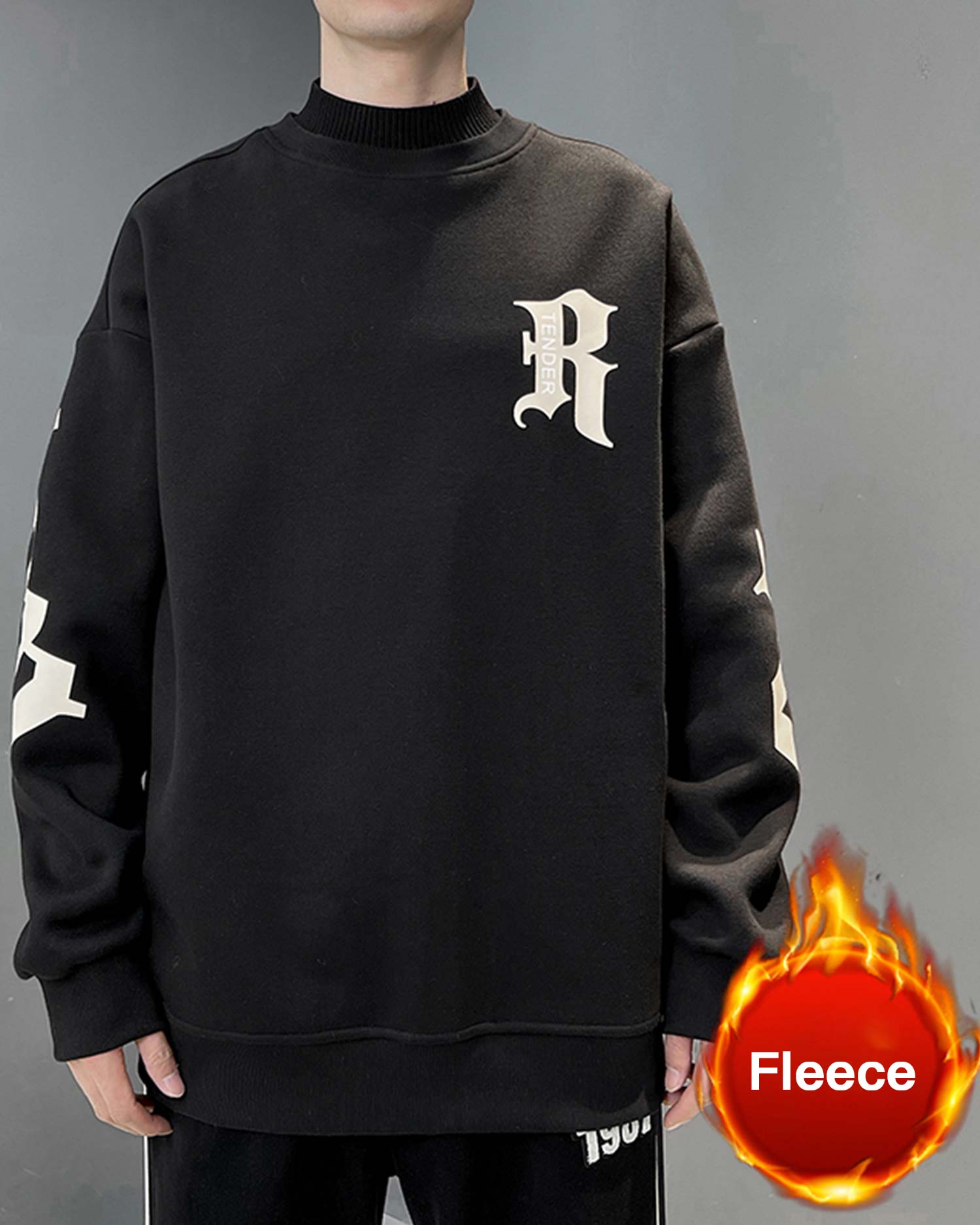 Layered Neck Cotton Sweatshirt - Black, L image