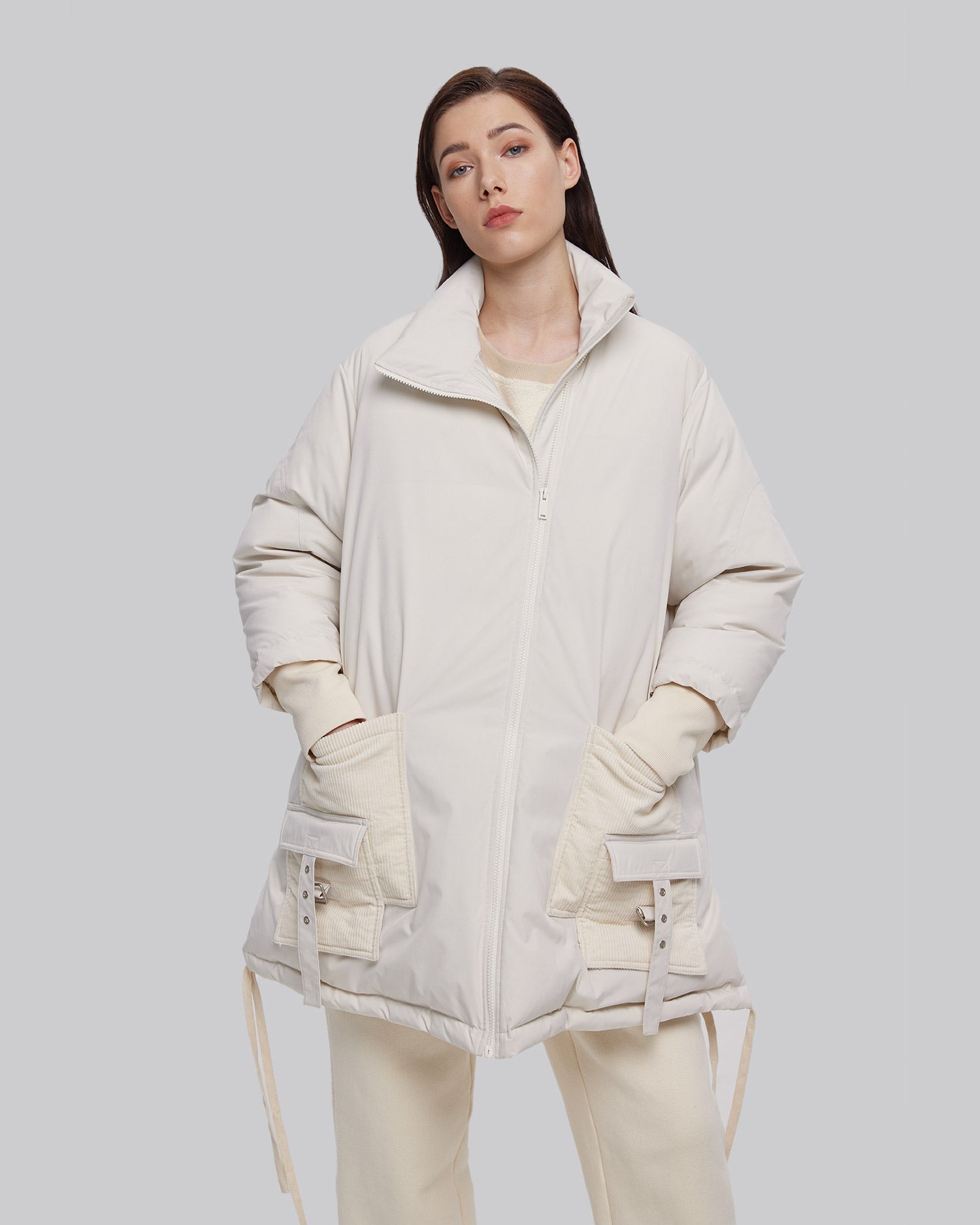 Layered Pocket High Collar Puffer Jacket image 1