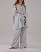 Draped Cotton Striped Set - Alice Blue, S image